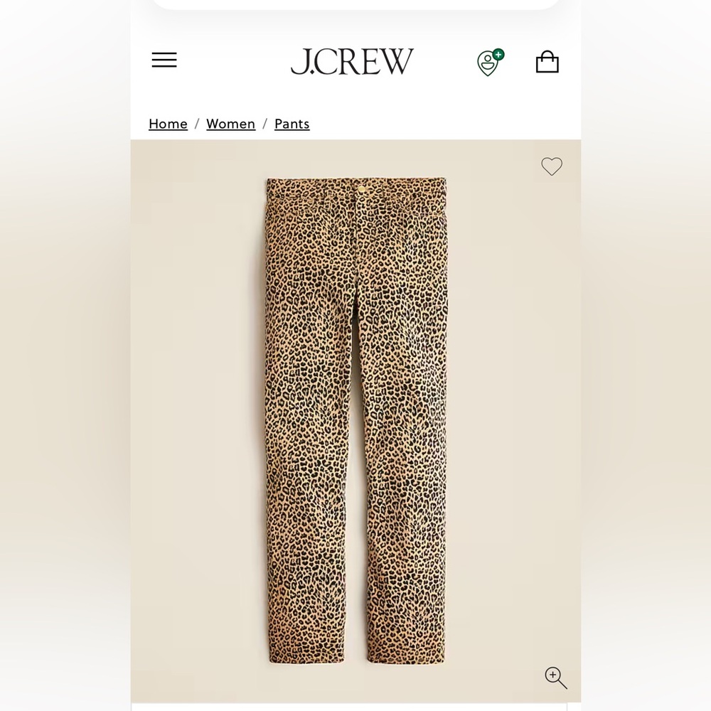 J. Crew Straight-leg chino pant in leopard print size 28
